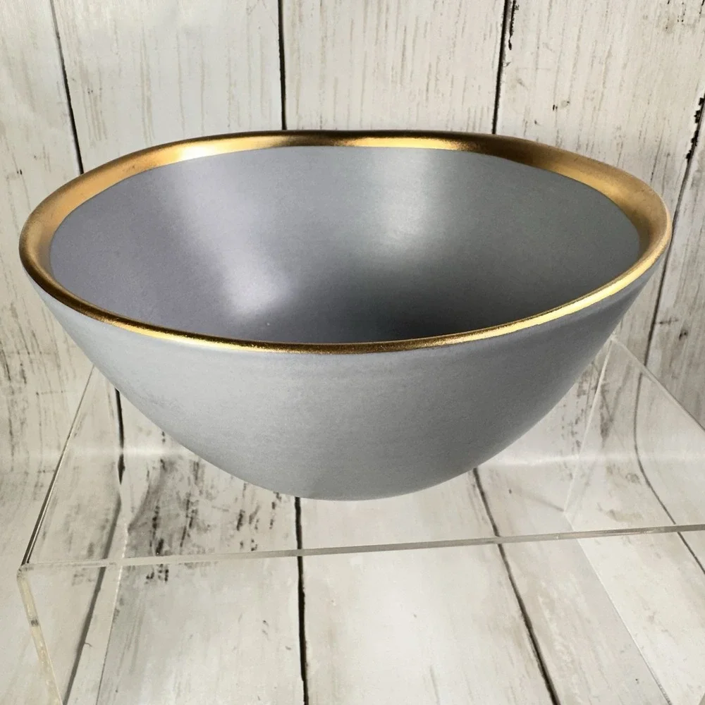 Crate & Barrel Addison Gray Gold Rim 6-3/8